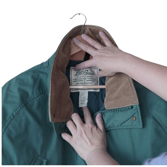 Vintage L.L. Bean Sz XL Goose Down Timberline Parka Teal Barn Jacket Corduroy - Picture 9 of 16